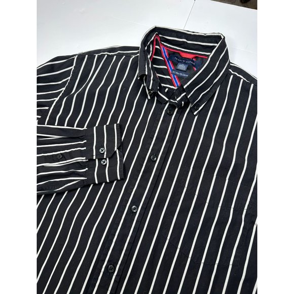 TOMMY HILFIGER - Men's long sleeve shirt. Size Medium. Black, white stripes. - Picture 1 of 7